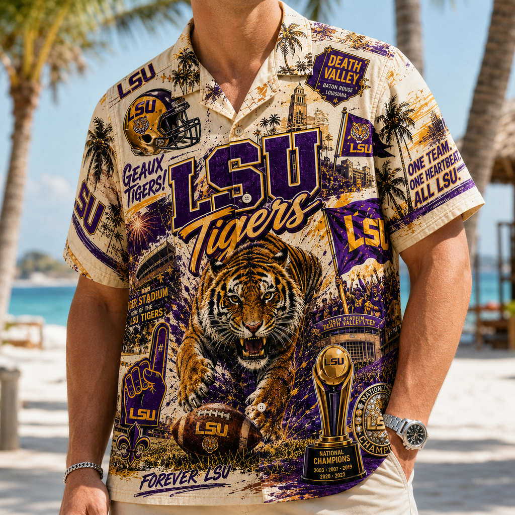 PREMIUM LSU HAWAIIAN SHIRT PDL