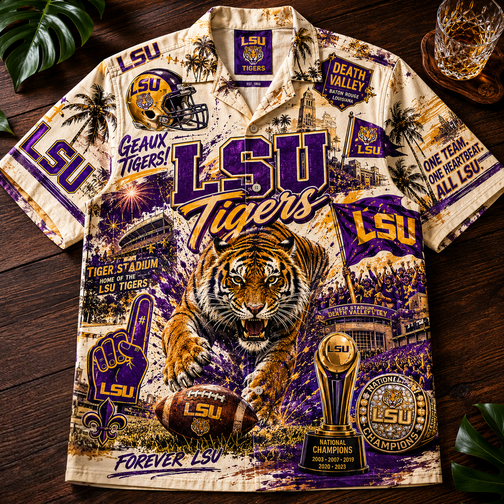 PREMIUM LSU HAWAIIAN SHIRT PDL