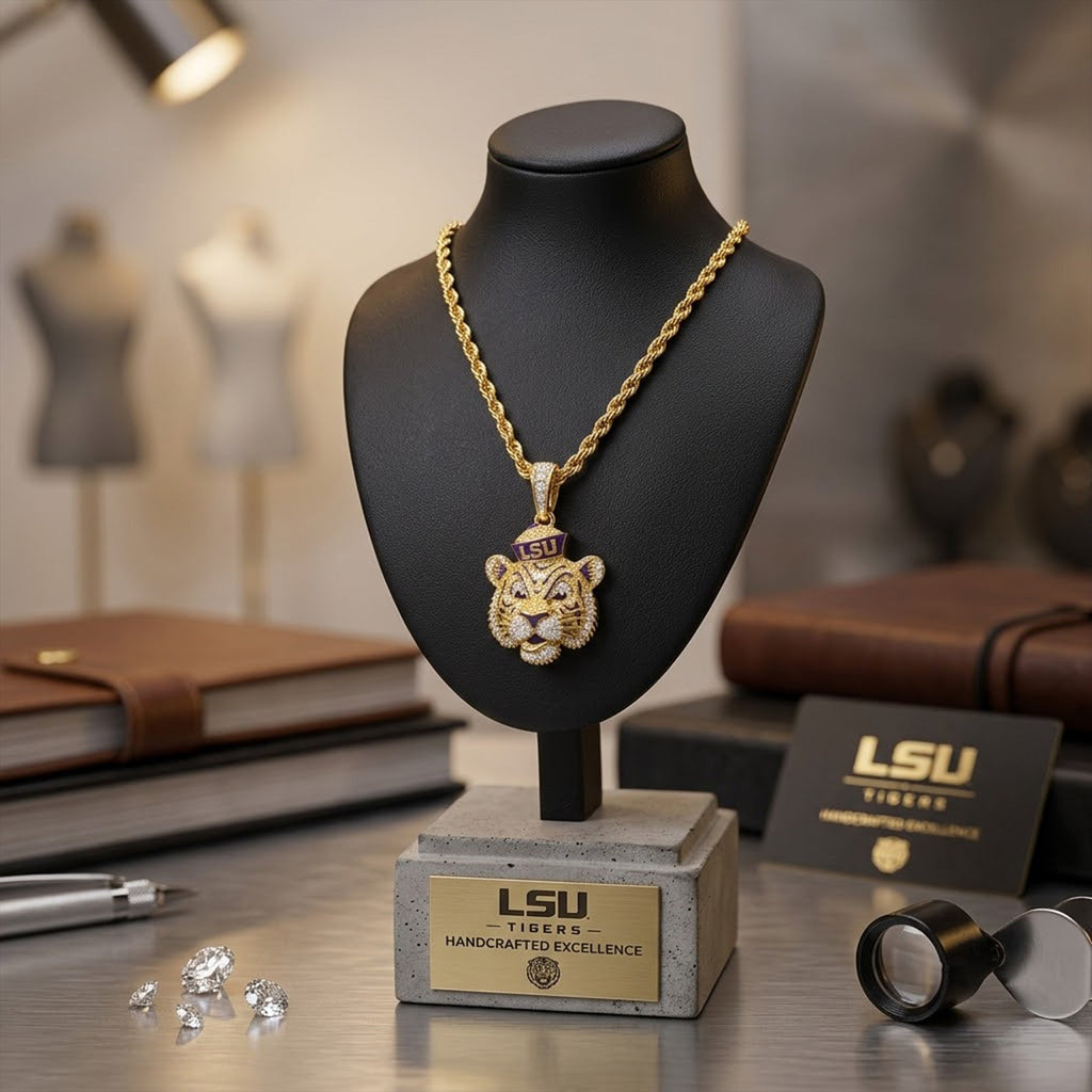 LSU Solid Gold Chain with Diamond Pendant TMH