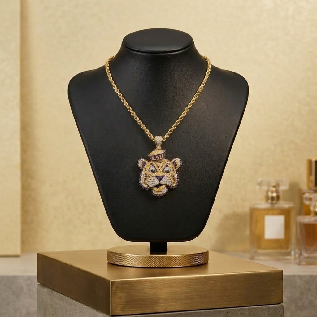 LSU Solid Gold Chain with Diamond Pendant TMH