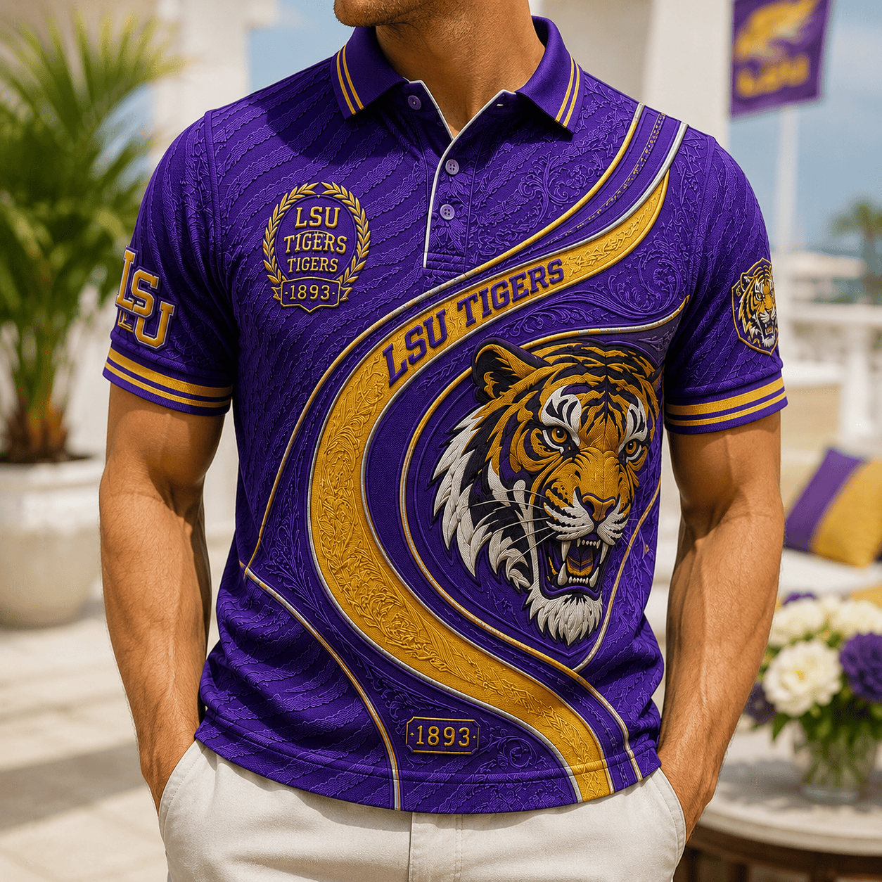PREMIUM LSU EMBOSS POLO SHIRT HQH