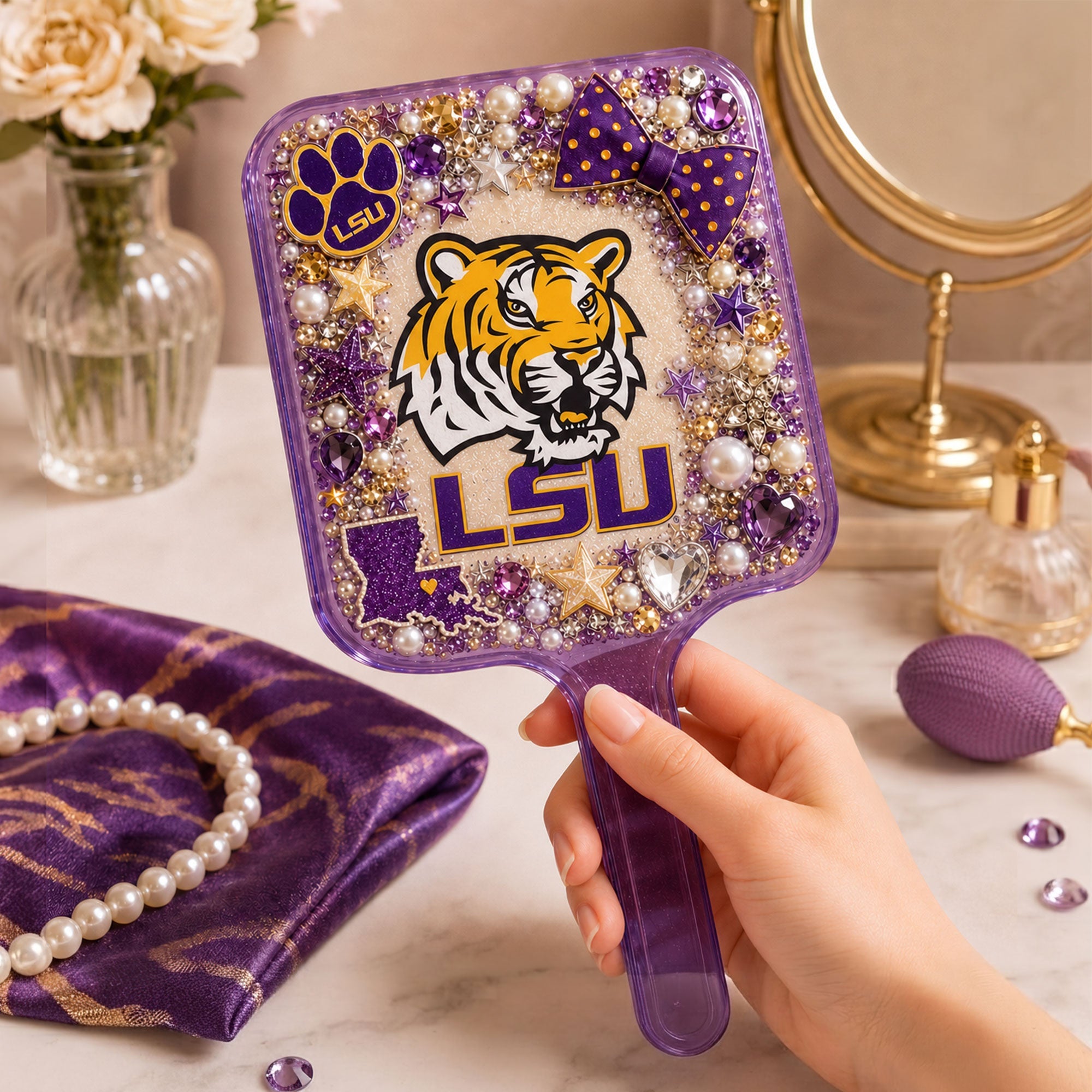 Premium LSU Glam Handheld Mirror TNSM