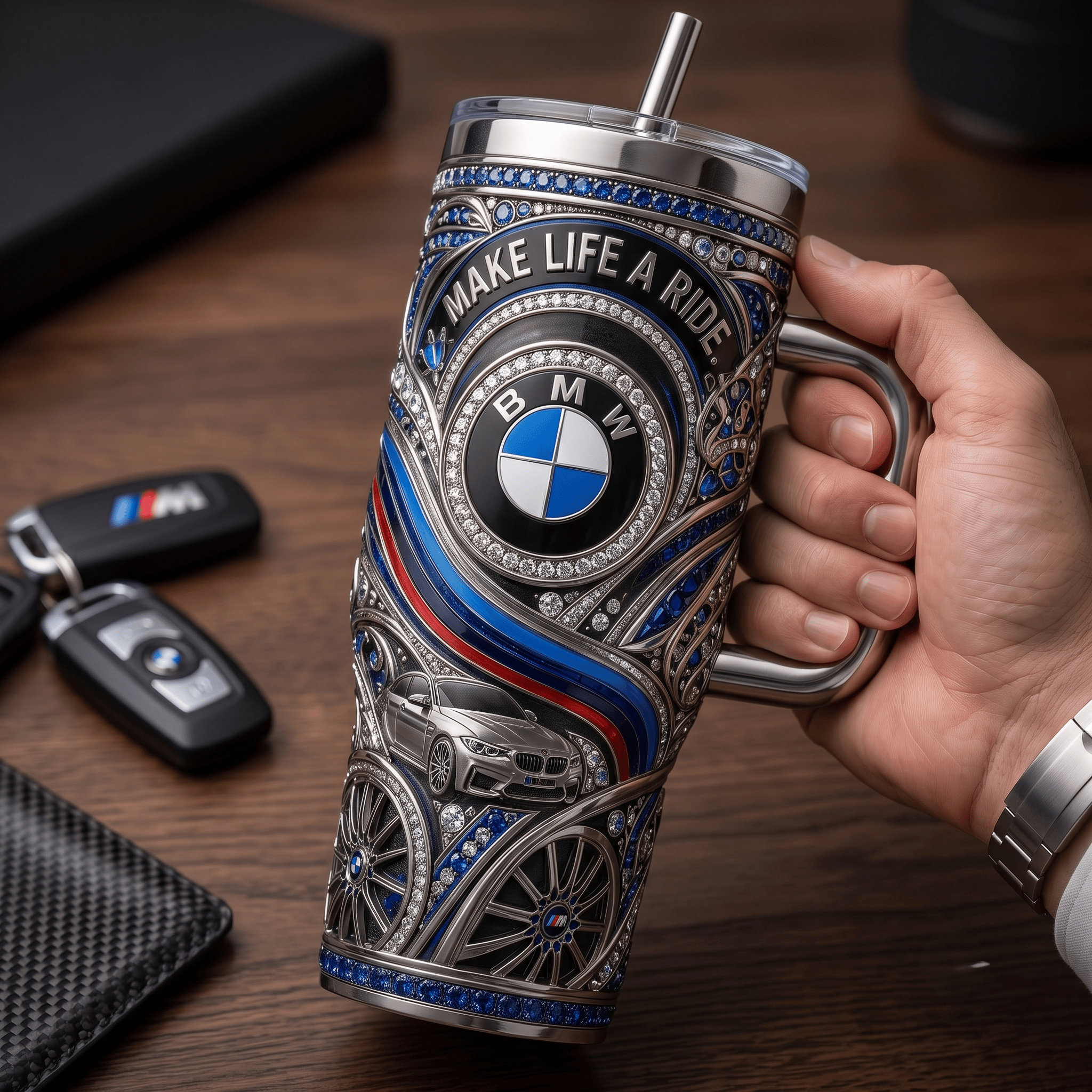 Premium BW 40oz Tumbler With Handle TNSM