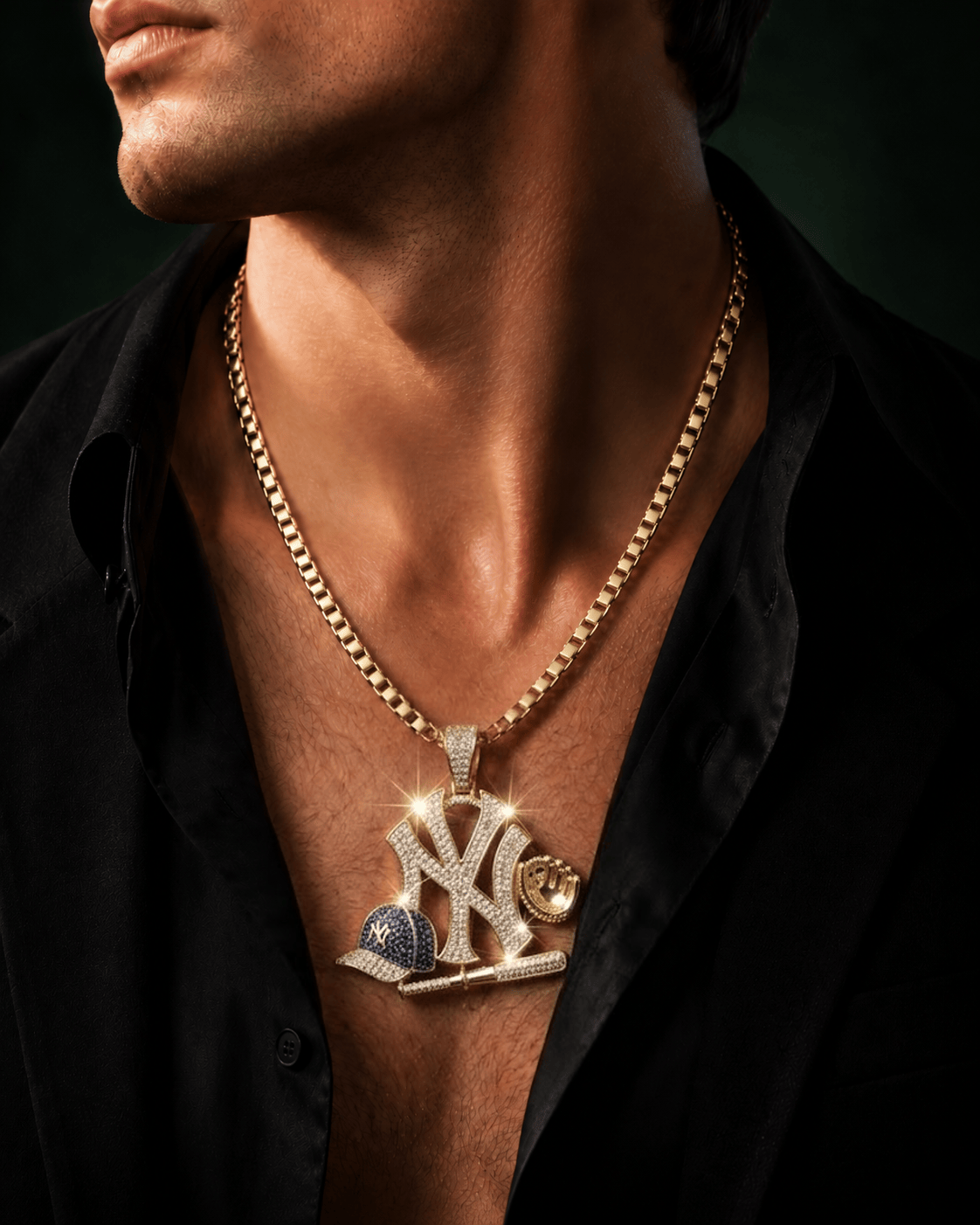 NYYR Solid Gold Chain with Diamond Pendant BMD