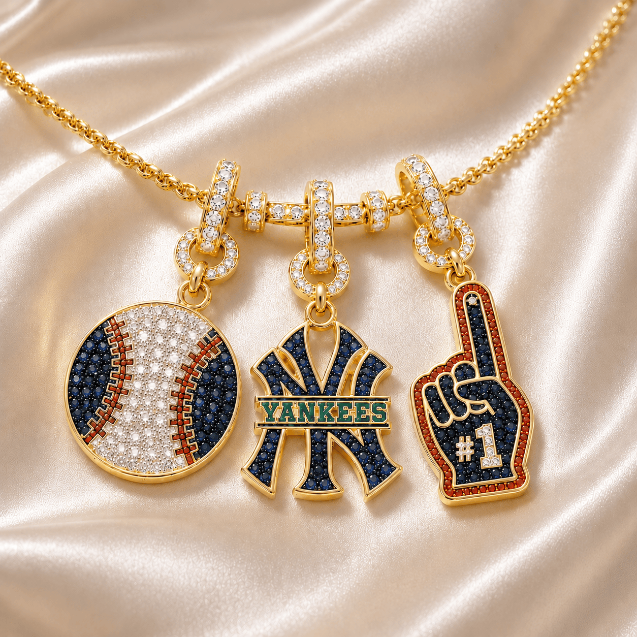 NYY Solid Gold Chain with Diamond Pendant TTTT