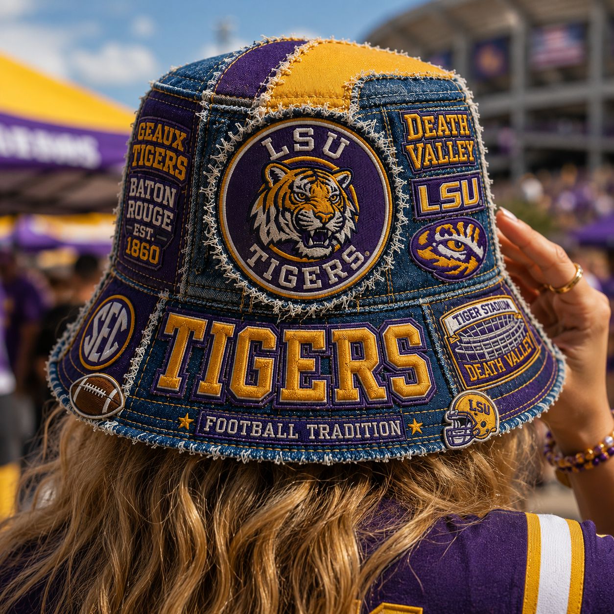 PREMIUM LSU PATCHWORK BUCKET HAT LNTH